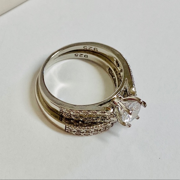 925 Sterling Silver CZ Two Piece Bridal Ring Set - Picture 7 of 10